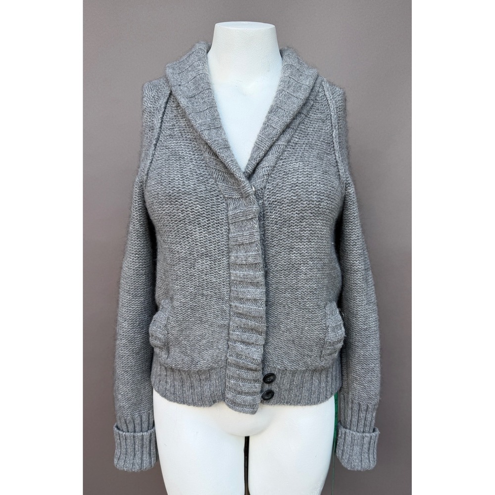 American Eagle Cardigan XL Gray Wool Alpaca Shawl Collar Chunky Knit Pockets Coz